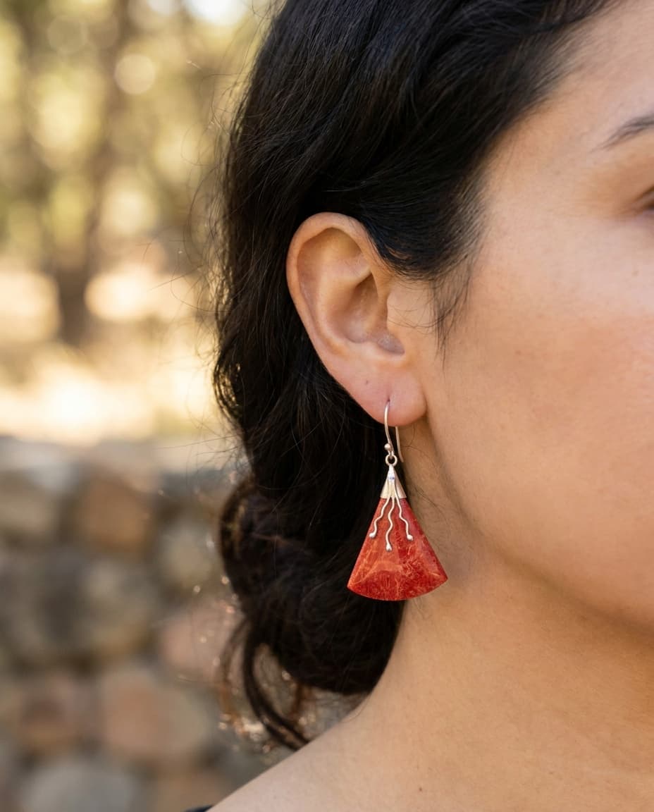 Model wearing the Red Howlite Silver Earrings